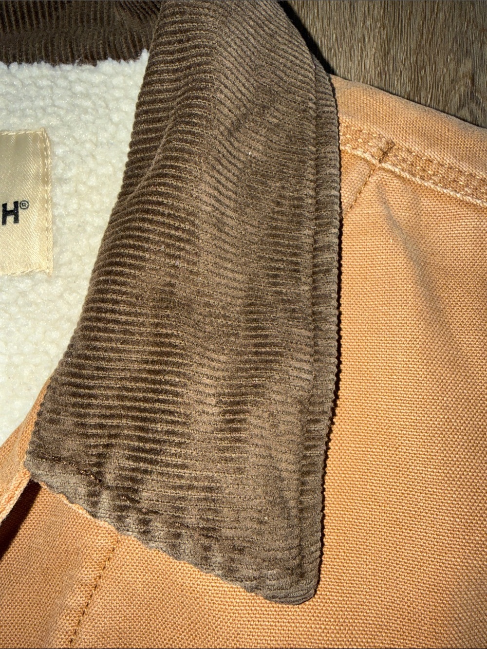 Woolrich Canvas Sherpa-Lined Field Jacket with Brown Corduroy Collar- like NEW - Picture 3 of 6